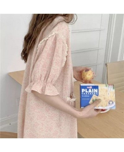 Cotton Night Dress Women Floral Print Sleepwear Lace Nightgown Vintage Nightwear Long One-piece Dress Gown $44.15 - Sleepwears