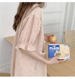 Cotton Night Dress Women Floral Print Sleepwear Lace Nightgown Vintage Nightwear Long One-piece Dress Gown $44.15 - Sleepwears