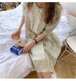 Cotton Night Dress Women Floral Print Sleepwear Lace Nightgown Vintage Nightwear Long One-piece Dress Gown $44.15 - Sleepwears