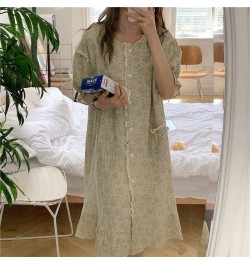 Cotton Night Dress Women Floral Print Sleepwear Lace Nightgown Vintage Nightwear Long One-piece Dress Gown $44.15 - Sleepwears