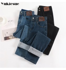 Winter Harajuku Jean Women Velvet High Waist Skinny Trousers Casual Fleece Thick Warm Slim Fit Stretch Ladies Denim Pencil $4...