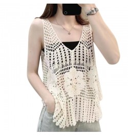 Hollow Out Flowy Tank Tops Loose Summer Sleeveless Crochet Ruffle Tops V Neck Shirts Tunic Sweater Vest for Women Girls 6XDA ...