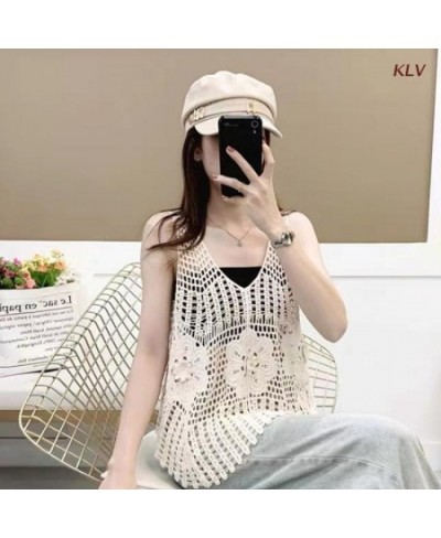 Hollow Out Flowy Tank Tops Loose Summer Sleeveless Crochet Ruffle Tops V Neck Shirts Tunic Sweater Vest for Women Girls 6XDA ...