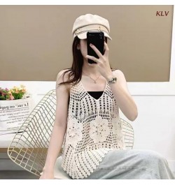 Hollow Out Flowy Tank Tops Loose Summer Sleeveless Crochet Ruffle Tops V Neck Shirts Tunic Sweater Vest for Women Girls 6XDA ...