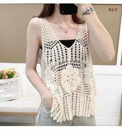 Hollow Out Flowy Tank Tops Loose Summer Sleeveless Crochet Ruffle Tops V Neck Shirts Tunic Sweater Vest for Women Girls 6XDA ...