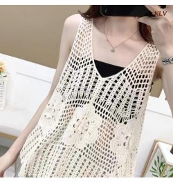 Hollow Out Flowy Tank Tops Loose Summer Sleeveless Crochet Ruffle Tops V Neck Shirts Tunic Sweater Vest for Women Girls 6XDA ...