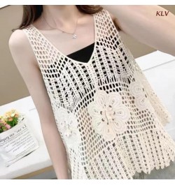 Hollow Out Flowy Tank Tops Loose Summer Sleeveless Crochet Ruffle Tops V Neck Shirts Tunic Sweater Vest for Women Girls 6XDA ...