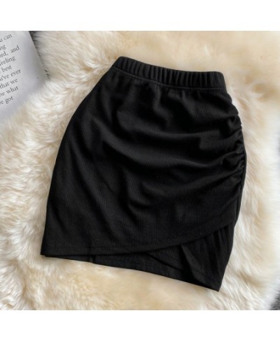 Mini Cotton Skirts Women Wrinkled Elastic Waist Mini Skirt Girls 2023 Summer Sexy Solid Slim Irregular Bottom $26.53 - Skirts