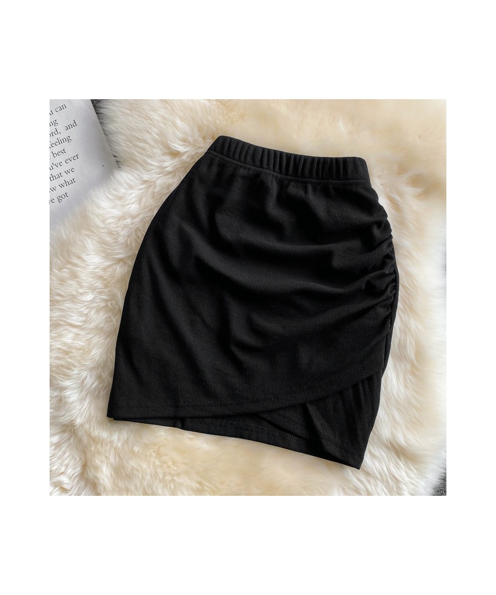 Mini Cotton Skirts Women Wrinkled Elastic Waist Mini Skirt Girls 2023 Summer Sexy Solid Slim Irregular Bottom $26.53 - Skirts