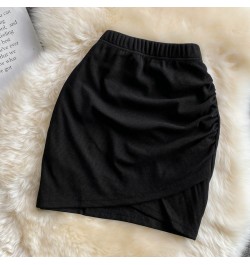 Mini Cotton Skirts Women Wrinkled Elastic Waist Mini Skirt Girls 2023 Summer Sexy Solid Slim Irregular Bottom $26.53 - Skirts