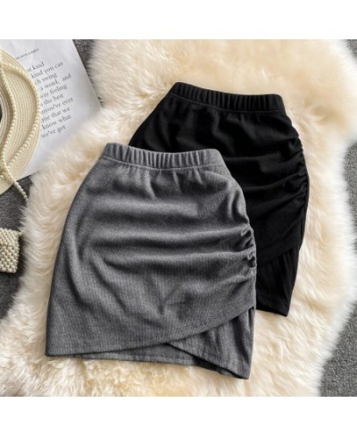 Mini Cotton Skirts Women Wrinkled Elastic Waist Mini Skirt Girls 2023 Summer Sexy Solid Slim Irregular Bottom $26.53 - Skirts