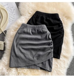 Mini Cotton Skirts Women Wrinkled Elastic Waist Mini Skirt Girls 2023 Summer Sexy Solid Slim Irregular Bottom $26.53 - Skirts