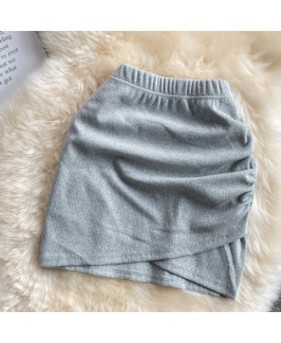 Mini Cotton Skirts Women Wrinkled Elastic Waist Mini Skirt Girls 2023 Summer Sexy Solid Slim Irregular Bottom $26.53 - Skirts