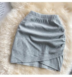 Mini Cotton Skirts Women Wrinkled Elastic Waist Mini Skirt Girls 2023 Summer Sexy Solid Slim Irregular Bottom $26.53 - Skirts