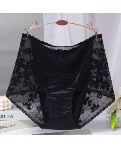 BS70 Sexy Intimates High Waist Silk Women Panties Transparent Flower Lace Satin Briefs Seamless Female Underwear Plus Size 3X...