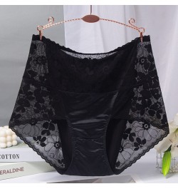 BS70 Sexy Intimates High Waist Silk Women Panties Transparent Flower Lace Satin Briefs Seamless Female Underwear Plus Size 3X...