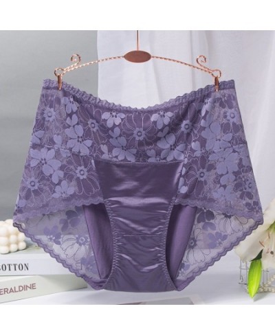 BS70 Sexy Intimates High Waist Silk Women Panties Transparent Flower Lace Satin Briefs Seamless Female Underwear Plus Size 3X...