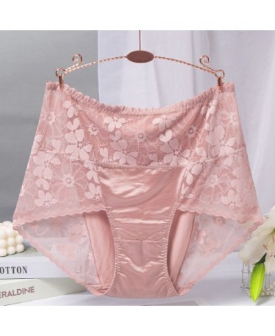 BS70 Sexy Intimates High Waist Silk Women Panties Transparent Flower Lace Satin Briefs Seamless Female Underwear Plus Size 3X...