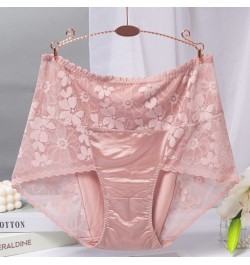 BS70 Sexy Intimates High Waist Silk Women Panties Transparent Flower Lace Satin Briefs Seamless Female Underwear Plus Size 3X...