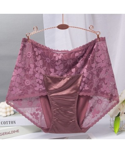 BS70 Sexy Intimates High Waist Silk Women Panties Transparent Flower Lace Satin Briefs Seamless Female Underwear Plus Size 3X...