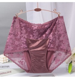 BS70 Sexy Intimates High Waist Silk Women Panties Transparent Flower Lace Satin Briefs Seamless Female Underwear Plus Size 3X...