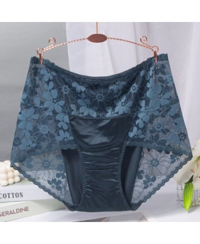 BS70 Sexy Intimates High Waist Silk Women Panties Transparent Flower Lace Satin Briefs Seamless Female Underwear Plus Size 3X...