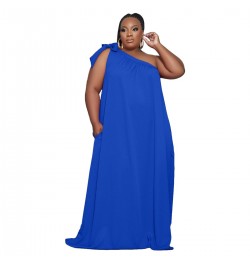 Plus Size Summer Long Dresses for Women 2023 Solid Color Casual Loose Dress Sexy One Shoulder Sleeveless Wholesale $40.30 - P...