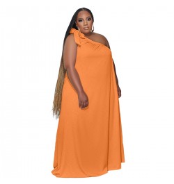 Plus Size Summer Long Dresses for Women 2023 Solid Color Casual Loose Dress Sexy One Shoulder Sleeveless Wholesale $40.30 - P...