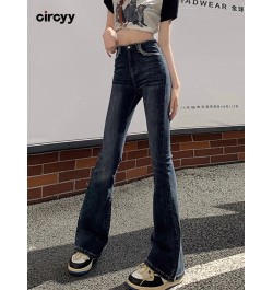 Blue Jeans Woman High Waisted Boot Cut Denim Pants Full Length Streetwear Y2K Fashion 2023 Spring Vintage Crimping $55.77 - J...