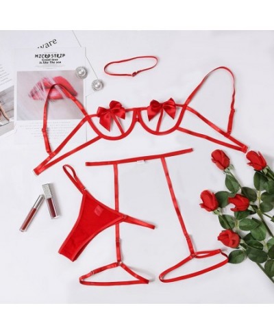 Giciz Erotic Lingerie Set Woman Sexy Underwear Sets Bra and G-string Thongs Bowknot Cute Suit for Sex Female Tangas Transpare...