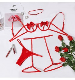 Giciz Erotic Lingerie Set Woman Sexy Underwear Sets Bra and G-string Thongs Bowknot Cute Suit for Sex Female Tangas Transpare...