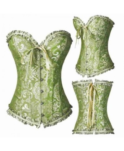 Women Vintage Ruffles Lace Corset Bustier Top Lace-Up Jacquard Floral Overbust Boned Waist Cincher Body Shaper Underwear $33....