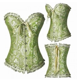 Women Vintage Ruffles Lace Corset Bustier Top Lace-Up Jacquard Floral Overbust Boned Waist Cincher Body Shaper Underwear $33....