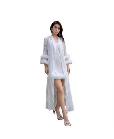 Feather Mesh Hollow-out Robe Long Sleeves Robes Women Nightgown Dress Sexy Bathrobe Female Bride Dressing Gown 2023 Spring Ne...