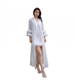 Feather Mesh Hollow-out Robe Long Sleeves Robes Women Nightgown Dress Sexy Bathrobe Female Bride Dressing Gown 2023 Spring Ne...