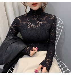 2023 Spring Autumn Women Sexy Blouse Female Half High Collar Bottoming Shirt Feminine Slim Lace Mesh Beauty Tops $23.09 - Blo...