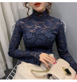 2023 Spring Autumn Women Sexy Blouse Female Half High Collar Bottoming Shirt Feminine Slim Lace Mesh Beauty Tops $23.09 - Blo...