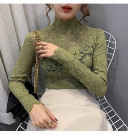 2023 Spring Autumn Women Sexy Blouse Female Half High Collar Bottoming Shirt Feminine Slim Lace Mesh Beauty Tops $23.09 - Blo...