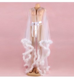 furry robe 5XL Plus Size Women's Nightgowns Fur Wedding Bathrobe Feather Lace Long Robes For Women Dress Sleepwea $45.92 - Sl...