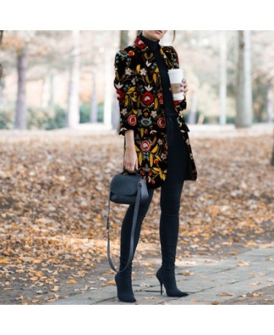 Multicolors Flower Printed Casual Blazer Women Winter Indie Folk Jacket Long Sleeve Vintage Coat Slim Office Lady Blazer $76....