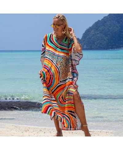 Kaftans for Women New 2022 Printed Bohemian Beach Dresses Maxi Robe Bathing Suits Seaside Holiday Beachwear Sales $39.00 - Sw...