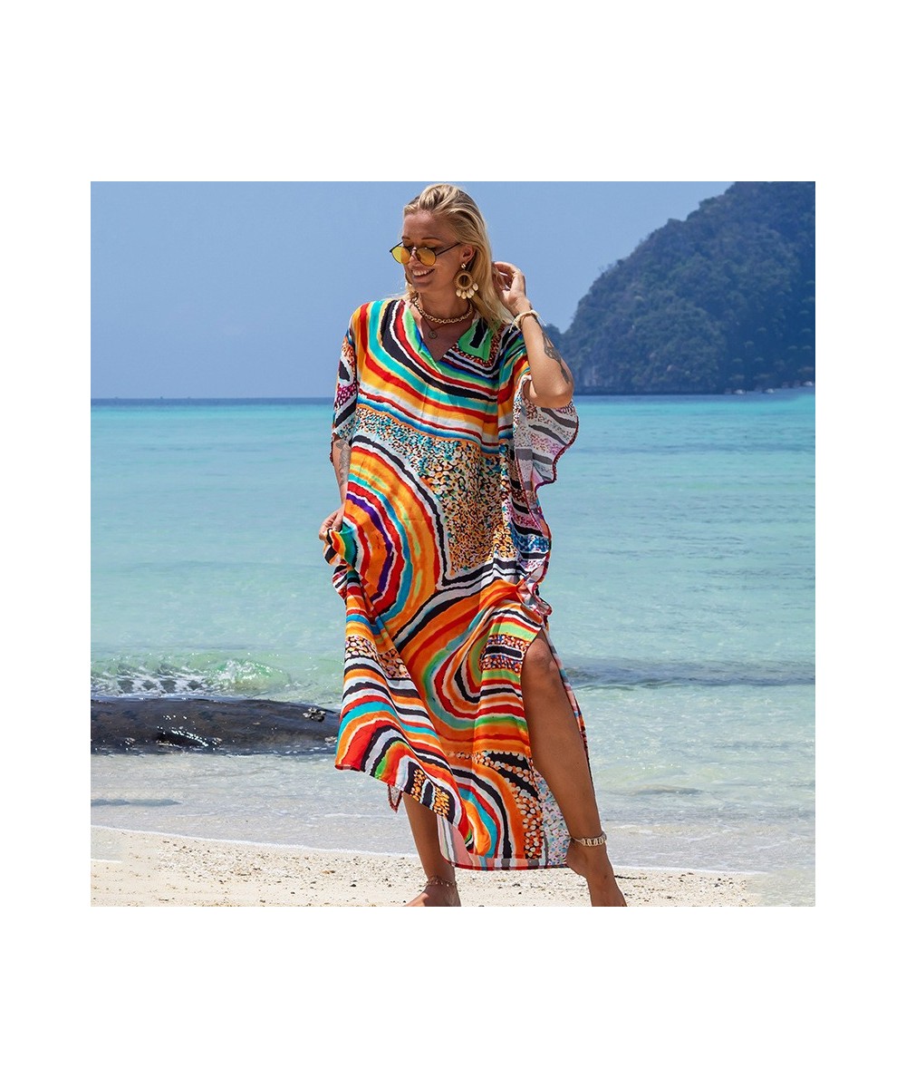 Kaftans for Women New 2022 Printed Bohemian Beach Dresses Maxi Robe Bathing Suits Seaside Holiday Beachwear Sales $39.00 - Sw...