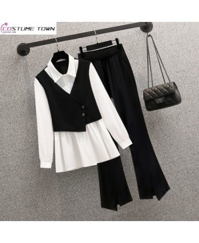 Temperament Women's Suit 2023 Spring and Autumn New Korean Version Slim Fake Two-piece Vest Shirt Micro Pants Two-piece Suit ...