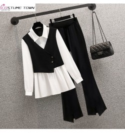 Temperament Women's Suit 2023 Spring and Autumn New Korean Version Slim Fake Two-piece Vest Shirt Micro Pants Two-piece Suit ...