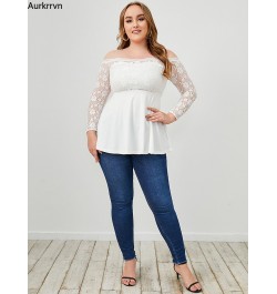 Plus Size Tops Solid White Women's Tunic Casual Elegant Sexy Off The Shoulder Lace Sleeve Fashion Woman T-shirts 2022 Summer ...