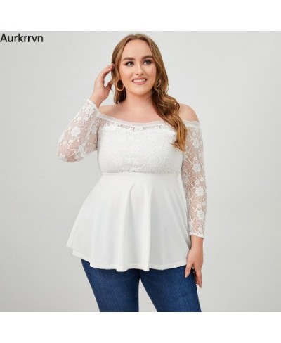 Plus Size Tops Solid White Women's Tunic Casual Elegant Sexy Off The Shoulder Lace Sleeve Fashion Woman T-shirts 2022 Summer ...