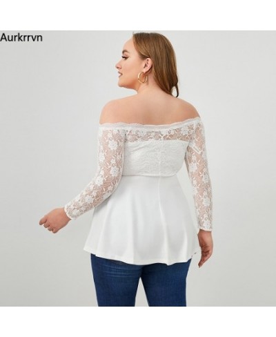 Plus Size Tops Solid White Women's Tunic Casual Elegant Sexy Off The Shoulder Lace Sleeve Fashion Woman T-shirts 2022 Summer ...