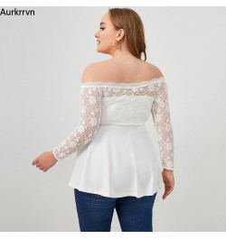 Plus Size Tops Solid White Women's Tunic Casual Elegant Sexy Off The Shoulder Lace Sleeve Fashion Woman T-shirts 2022 Summer ...