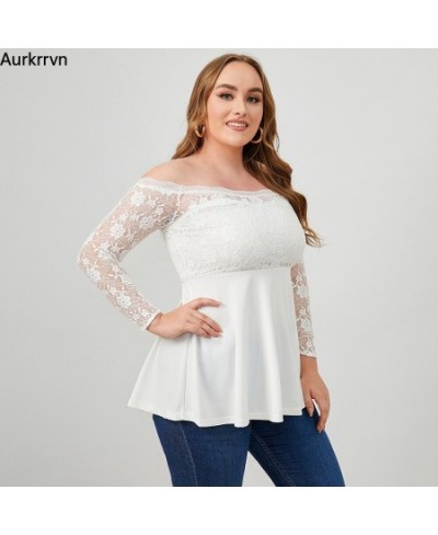 Plus Size Tops Solid White Women's Tunic Casual Elegant Sexy Off The Shoulder Lace Sleeve Fashion Woman T-shirts 2022 Summer ...