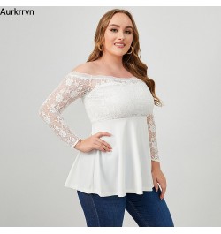 Plus Size Tops Solid White Women's Tunic Casual Elegant Sexy Off The Shoulder Lace Sleeve Fashion Woman T-shirts 2022 Summer ...